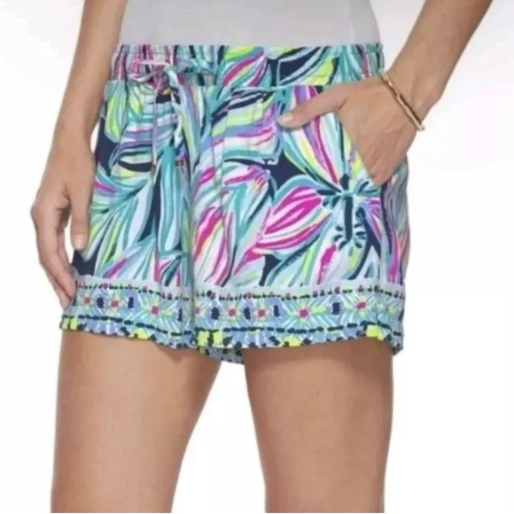 Lilly Pulitzer Shorts Katia High Tide Dancing Lady Flowy Lounge XL - Picture 1 of 8